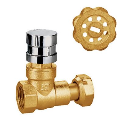 Válvula de latón con cerradura que garantiza el control del agua por parte del inquilino, evitando el corte de agua no autorizado; válvula de seguridad para aplicaciones en baños públicos.